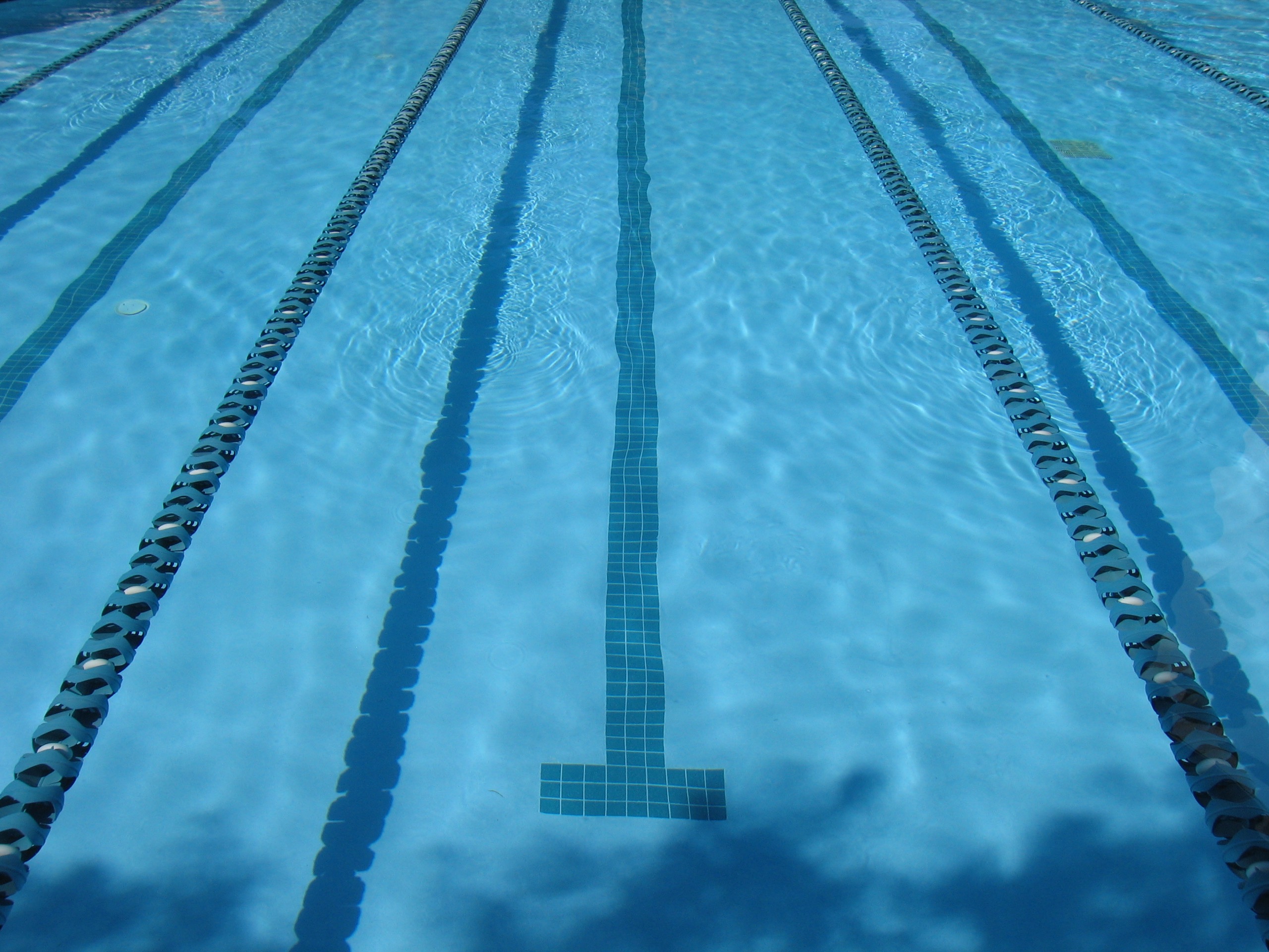 Photograph of swimming pool with lane ropes 